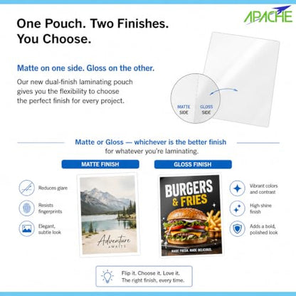 Apache Letter Size Matte-Gloss Laminating Pouches, 5 Mil, 15 Pack, Holds 8.5 x 11 Inch Projects (9x11.5" Pouch Size), Thermal Laminator Laminating Sheets, Clear, Round Corners, Elite Specialty Line - size: LETTER Matte-Gloss 5mil 15 Pack Elite Specialty