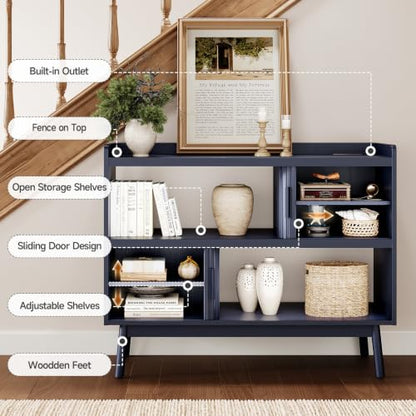ONBRILL 44" Sideboard Buffet Cabinet with Outlet & Sliding Door, Blue - color: Blue, size: 44"