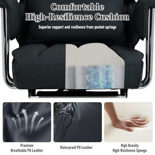 500 Lbs Kneading Massage Office Chair with Foot Rest Reclining Black | Ergonomic Computer Chair, High Back Thick Cushion, Big & Tall, Comfy Leather, Heavy Duty Home Executive - color: Black