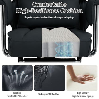 500 Lbs Kneading Massage Office Chair with Foot Rest Reclining Black | Ergonomic Computer Chair, High Back Thick Cushion, Big & Tall, Comfy Leather, Heavy Duty Home Executive - color: Black
