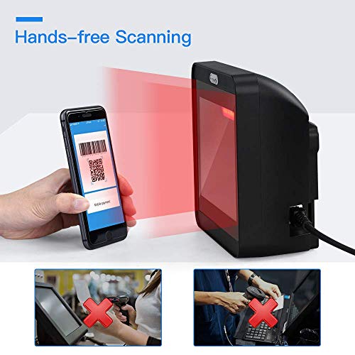 Eyoyo Omnidirectional Desktop Hands-Free Automatic 1D 2D QR Barcode Scanner | Big Scan Window Barcode Reader, Read PDF417 on ID Card, Driver's License, Passport, for Supermarket Library Retail Store