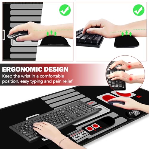 ARTSO Large Gaming Mouse Pad, Keyboard Wrist Rest Pad & Wrist Support Mousepad Set, Stitched Edge, Extended, Non-Slip Base, Memory Foam Desk Mat, Black Game Console - color: Black Game Console