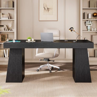 UPOSOJA 55.9" Executive Desk with Storage & Power Outlets, Home Office Desk - color: Black, size: 55.9in Cabinet