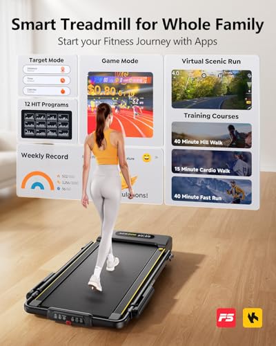 Acezoe 3 in 1 Under Desk Treadmill with Incline, Walking Pad with Removable Desk Workstation, Adjustable Height for Different Need, 300lbs Capacity, Foldable Compact for Home Small Office - color: Yellow Line
