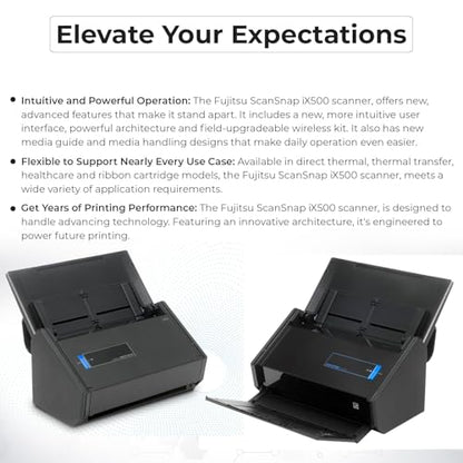 IX500 Scansnap Receipt Scanner - 1 Year Warranty, USB High Speed Cloud Enabled Document & Photo Scanner for Mac & PC - ADF with Duplex Scanning w/ 16V, USB 3.0 Cable, Cloth (Renewed)