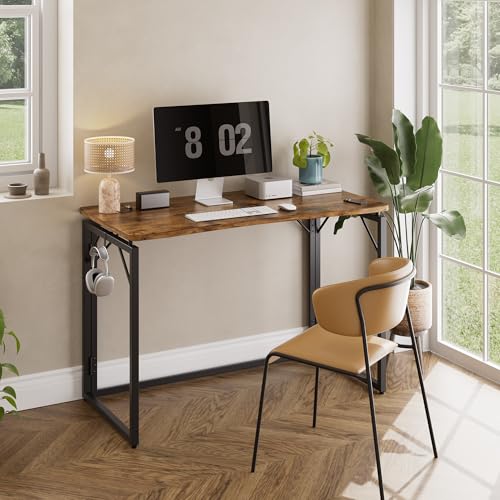 JOYMOOP 47.2" Rustic Brown Folding Desk No Assembly, Wooden Top, Large Size - color: Rustic Brown, size: 47.2" Width