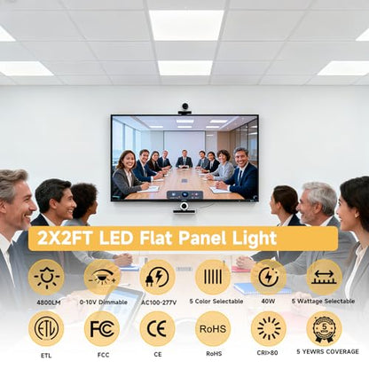 6 Pack 2x2 LED Flat Panel Lights with 5CCT Selectable, 4800LM, ETL | 40W/35W/30W/25W/20W,6500K/5000K/4000K/3500K/3000K,0-10V Dimmable, LED Drop Ceiling Fixtures for Office Meeting Classroom - size: 2x2FT 6PACK