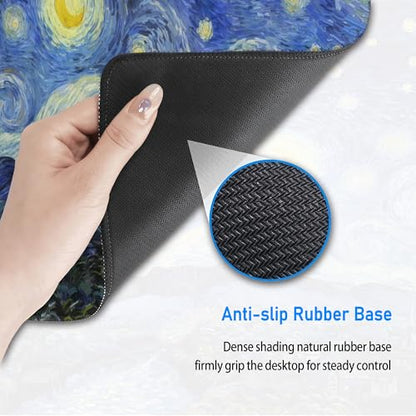Starry Night Gaming Desk Mat,Large Van Gogh Art Mouse Pad,31.5x12 in | XL Extended Post-Impressionism Art Decor Mousepad,Stitched Edges & Micro Woven Cloth Washable Keyboard Mat,80x30cm - color: Starry Night