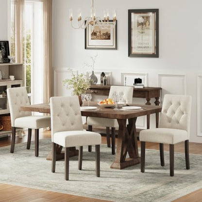Upholstered Dining Chairs Set of 4, Modern Fabric Dining Chairs with Tufted Design, Kitchen Side Chairs, Farmhouse Dinner Chair with Wood Legs for Kitchen Restaurant Living Room, Beige - color: Beige, size: Set of 4