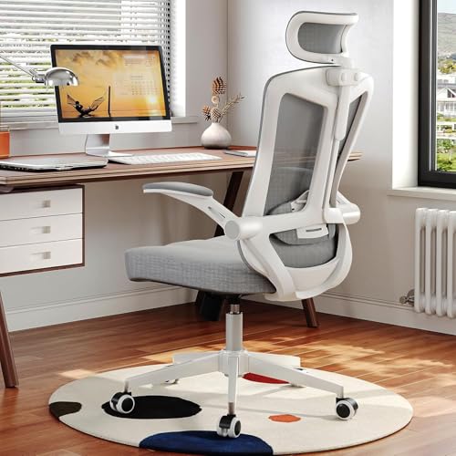 Office Chair (07Grey, Chair) | 360° Swivel Adjustable Lumbar Support & Flip-Up Armrests capacity 300 lbs capacity - color: 07grey
