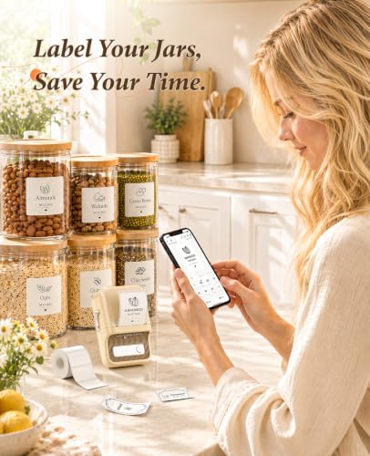 NIIMBOT B21 Label Maker, Thermal Label Printer, Portable Inkless Label Makers for Home/Office/Business, with 1 Pack 50x30mm White Label, Compatible with iOS & Android, (White) - color: White