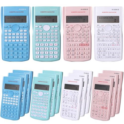 16 Pcs Scientific Calculators 2 Line Engineering Scientific Calculator Bulk Function Math Large Display Multi-Function Ideal for College Office Business Finance, Pink, Blue, Green, White