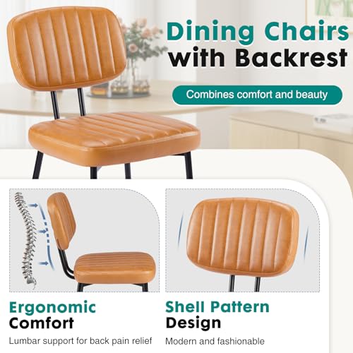 OLIXIS Dining Chairs Set of 4, Mid Century Modern Kitchen Chairs | Faux Leather Cushion Seat, Metal Legs Backrest, Living Room Home Office Bedroom, Brown - color: Blown, size: Set of 4