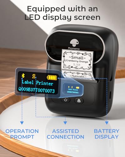 Phomemo M110 Label Makers, Portable Bluetooth Thermal Printer with Display | 2 Inch Sticker Printer Easy to Use for Small Business, Home, School, Office, Organization, APP with 6000+ Templates, Black - color: Black