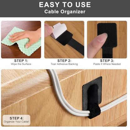 50-Pack Reusable Self-Adhesive Cable Ties Cable Management Adjustable Hook & Loop Straps for Organizing Data Cables, Wires, Headphones Under-Table Cord Management for Home, Office