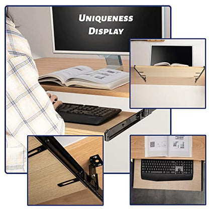 14" Keyboard Slide Heavy Duty Ball Bearing Slides Computer Tray Under Desk Rails Rack Cabinet Furniture Drawer Hardware Accessories with Adjustable Height Bracket & L Extension Support Bracket (Black) - style: Black