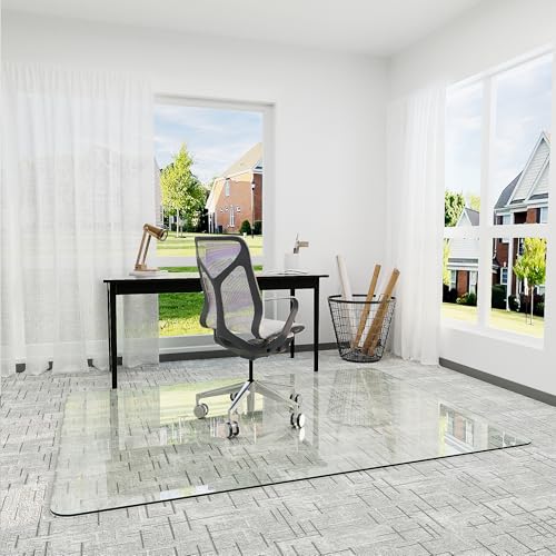 45" x 60" Glass Chair Mat for Carpet, 0.2" Thick Office Chair Mat | Heavy-Duty Tempered Glass With Crystal Clear Surface, Polished Rounded Edges Resists Scratches And Cracks For Smooth Rolling - size: 45" x 60"