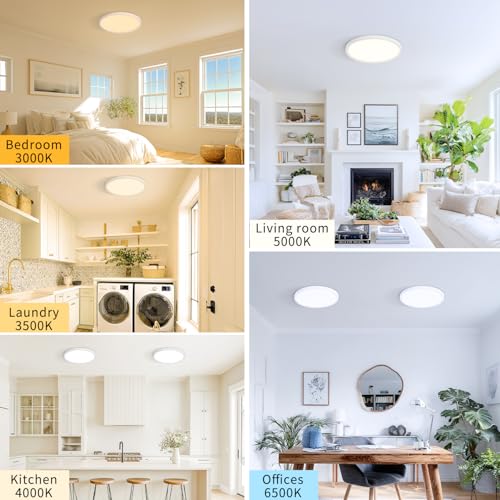 6 Pack 8.6 Inch LED Flush Mount Ceiling Light, ETL ,18W, 1822LM, 3000K/3500K/4000K/5000K/6500K CCT Selectable, 0.66in Ultra Thin Round Flat Panel Ceiling Light Fixture for Bedroom, Kitchen (White) - color: White, size: 8.6"-6pack