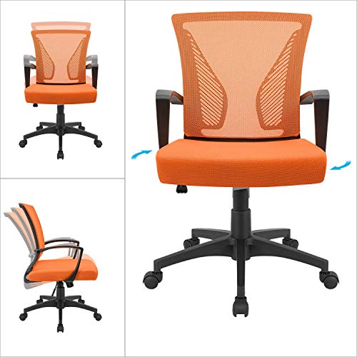 Furmax Office Chair Ergonomic Computer Desk Mesh Chair Mid Back Swivel Lumbar Support with Armrest (1, Orange) - color: Orange