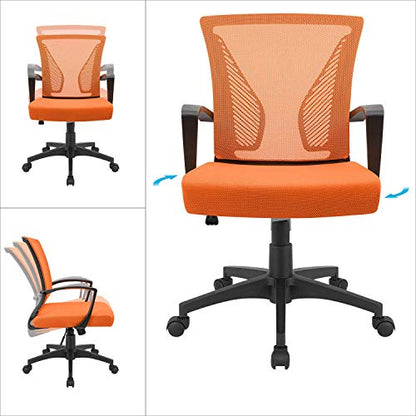 Furmax Office Chair Ergonomic Computer Desk Mesh Chair Mid Back Swivel Lumbar Support with Armrest (1, Orange) - color: Orange