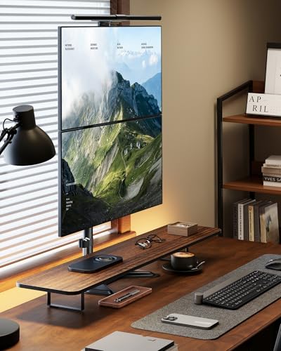 monTEK Freestanding Stacked Dual Monitor Stand for 17-32", 22 lbs Each | Solid V-shaped base, vertical dual-screen full-motion arms, height adjustment, tilt, swivel, rotation and VESA 75/100 - size: Dual Monitor