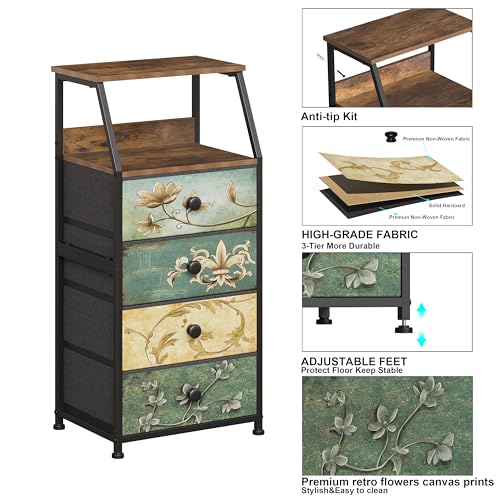 Tohomeor Dresser with Fabric Drawers Nightstand with 2 Tier Shelf Storage Tower for Bedroom Hallway Entryway Closet Organizer Sofa Beside Table Furniture (Multi, 4 Drawers) - size: 15.7"D x 11.8"W x 33.2"H (4 Drawers)