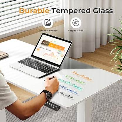 JOY worker Electric Glass Standing Desk, 40" Small Drafting Table on Wheels - color: White Glass, size: 40" * 20"