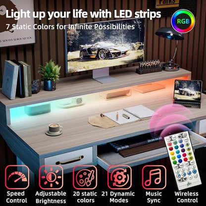 TIQLAB Standing Desk with Two Drawers, Stand Up Standing Desk Adjustable Height, Electric Sit Stand Table with Storage Shelf and Splice Board, with LED Light, 55 * 28 inch, Light Walnut - color: Light Walnut, size: 55*28 inch with keyboard tray
