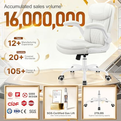 Office Desk Chair, Ergonomic Computer Chair with Unique Dual-Layer Support - color: White