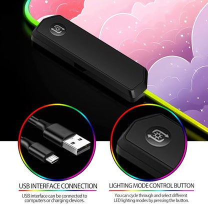 RGB Dreamy Colorful Cloud Star Gaming Desk Mat, XL Mouse Pad, Pink - color: Rgb-w08
