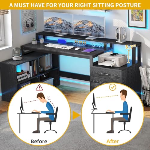 DWVO L Shaped Desk with Drawers