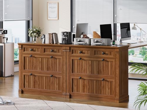 SEDETA 4 Drawers File Cabinet, 33" Farmhouse Filing Cabinets for Home Office fit Legal/Letter/A4 File, Wood Office File Cabinet with Power Outlets, Printer Stand with Storage, Brown - color: Brown
