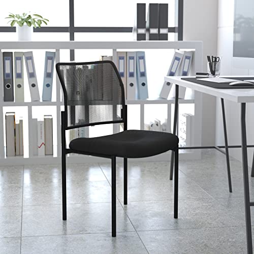 Flash Furniture Jana Comfort Black Mesh Stackable Steel Side Chair | Lumbar Support, Sled Base, Commercial Grade, Office Use