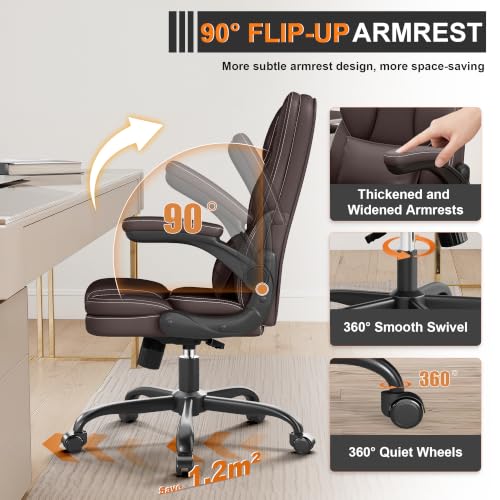 Executive Office Chair Flip Up Arms Lumbar Support Home Office Desk Chair - color: Coffee