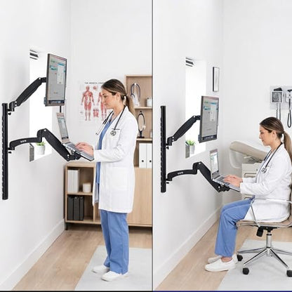 VIVO Sit-Stand Wall Mount Counterbalance Height Adjustable Monitor and Laptop Workstation for Screens up to 27 inches, STAND-SIT1L