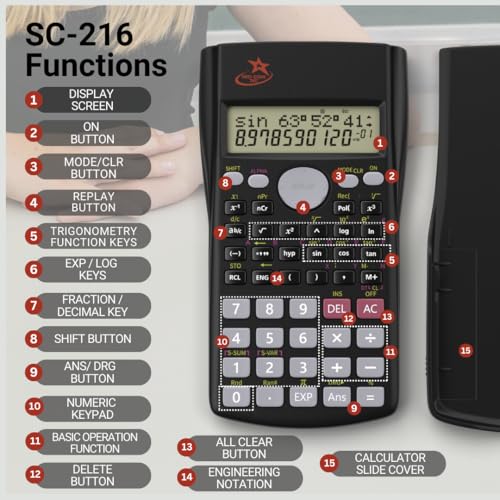 6-Pack SC-216 Non-Graphing Scientific Calculator, Middle/High School - style: 6 pack Bundle