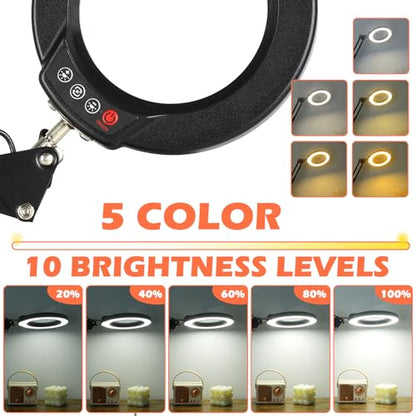12X Magnifying Glass with Light and Stand, Real Glass Lens Magnifying Desk Lamp, Lighted Magnifier with Light Stepless Dimming Hands Free for Craft, Reading, Painting, Sewing, Solder - color: Black