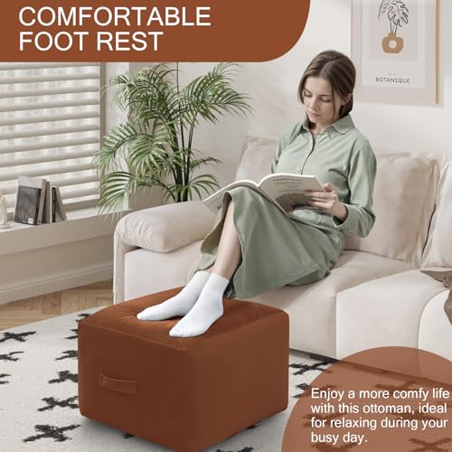 MeMoreCool Square Stuffed Pouf Ottoman Foot Rest, Floor Pouf Foot Stool with Foam Chunk Filling, Soft Stuffed Ottoman Footrest for Living Room, Coffee - color: Striped Coffee