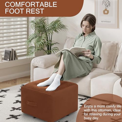 MeMoreCool Square Stuffed Pouf Ottoman Foot Rest, Floor Pouf Foot Stool with Foam Chunk Filling, Soft Stuffed Ottoman Footrest for Living Room, Coffee - color: Striped Coffee