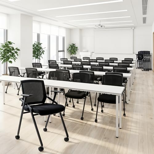 30 Pack Stackable Conference Room Chairs with Paddle Folding Office Chair Foldable Desk Chair Mesh Back and Arms for Conference Meeting Guest Reception Home Office Training Room Chair Black - color: Black, size: 30 Pack