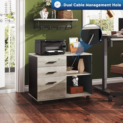 DEVAISE 3-Drawer Mobile File Cabinet, Lateral Filing Cabinet, Greige - color: Greige