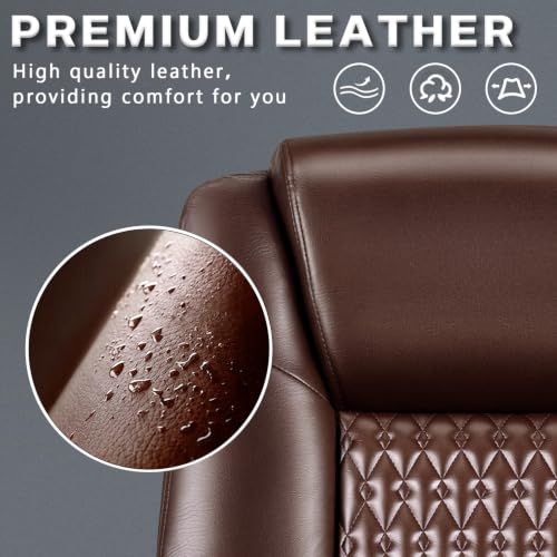 LEMBERI High Back PU Leather Executive Office Chair, Adjustable Swivel Computer Desk Chair with Padded Armrests for Home Office, Brown - color: Brown