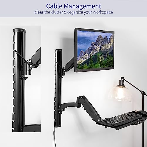 VIVO Black Sit-Stand Wall Mount Counterbalance Height Adjustable Monitor and Keyboard Workstation for Screens up to 27 inches STAND-SIT1K… - color: Black