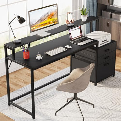 Tribesigns 63 Inch Computer Desk with File Drawer Cabinet, Home Office Desk - color: Black