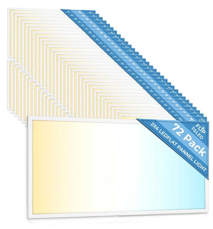 72 Pack 2x4 LED Flat Panel Light for Drop Ceiling, 9360lm Selectable 30W/40W/50W/60W/72W, Color Temperature 3000K/3500K/4000K/5000K/6500K, 0-10V Dimmable, 120-277V, ETL - size: 72 Pack - 2x4 FT