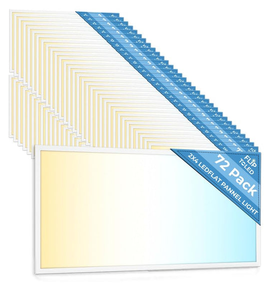 72 Pack 2x4 LED Flat Panel Light for Drop Ceiling, 9360lm Selectable 30W/40W/50W/60W/72W, Color Temperature 3000K/3500K/4000K/5000K/6500K, 0-10V Dimmable, 120-277V, ETL - size: 72 Pack - 2x4 FT