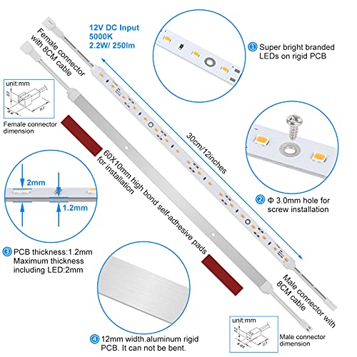 Under Cabinet LED Lighting Kit for Kitchen Cabinet Counters Shelf Closet. 6 PCS 12 Inches Light Strip with Adapter Switch Dimmer Extension Cable. Plug in. Dimmable. 1500 Lumen. Warm White 2700K - color: Warm White 2700K