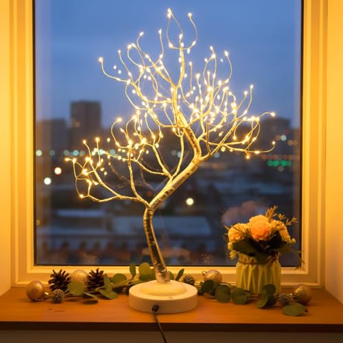 FUCHSUN 108 LED Tabletop Bonsai Tree Light Artificial Lighted Tree, Battery and USB Operated, 6 Hrs Timer, Adjustable Branches (Warm White Glow Silver Branch) - color: Warm White Glow-silver Branch