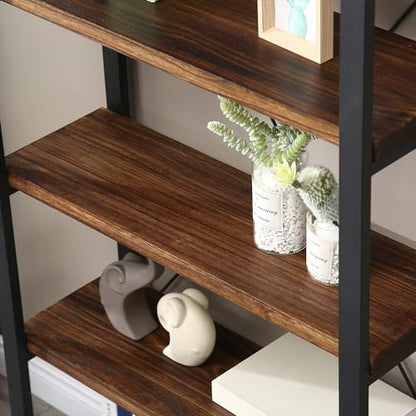 5 Tier Bookcase, Solid Wood Bookshelf Rustic Vintage Industrial Etagere Bookcase, Metal and Wood Free Vintage Bookshelf, Retro Brown (5-Tiers) - size: 5-Tiers-Solid Wood