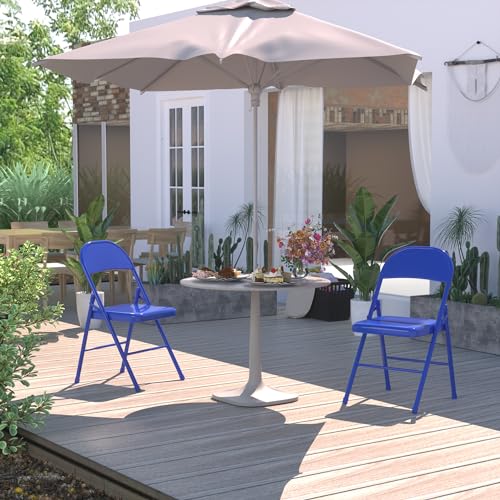 VECELO Metal Folding Chairs 4 Pack, Double Hinged Steel Frame Easy Foldable&Stackable for Office Kitchen Dinning Wedding Patio and Garden - color: Blue